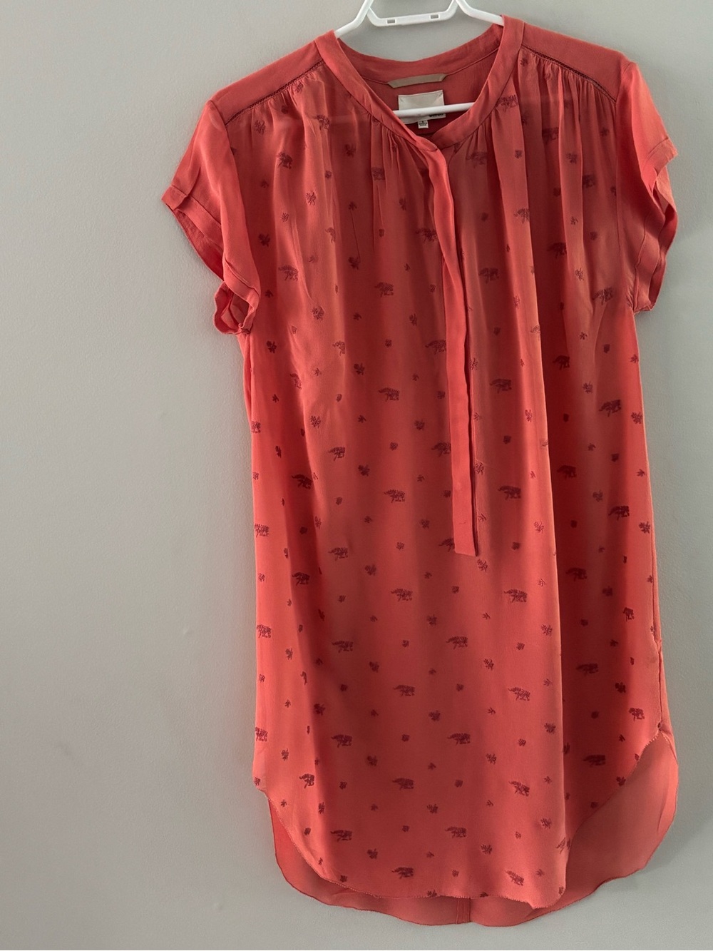 Aritzia Wilfred Le Fou 100% Silk Elephant Micro Print Tunic Dress High Low Hem S